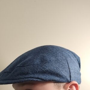 Stylish Blue Herringbone Flat Cap